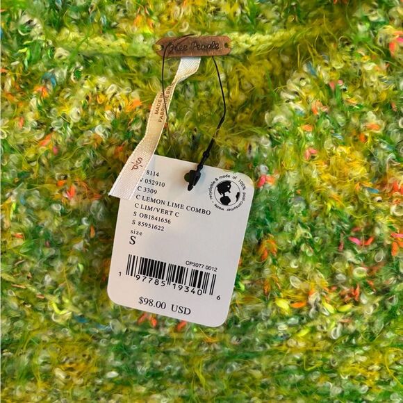 NWT free people stardust pullover lemon lime green yellow fuzzy mock sweater - Picture 5 of 7